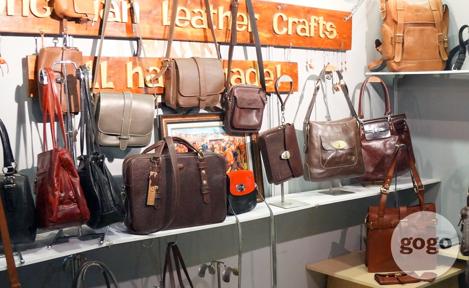 Domestic leather bags with imported details 
