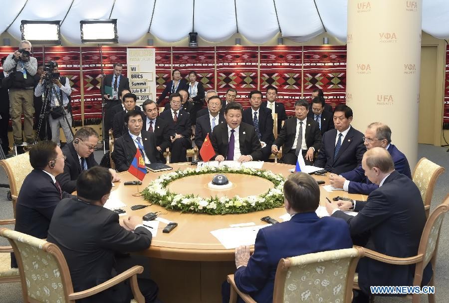 Presidents of Mongolia, China and Russia held meeting in July, 2015, Ufa city