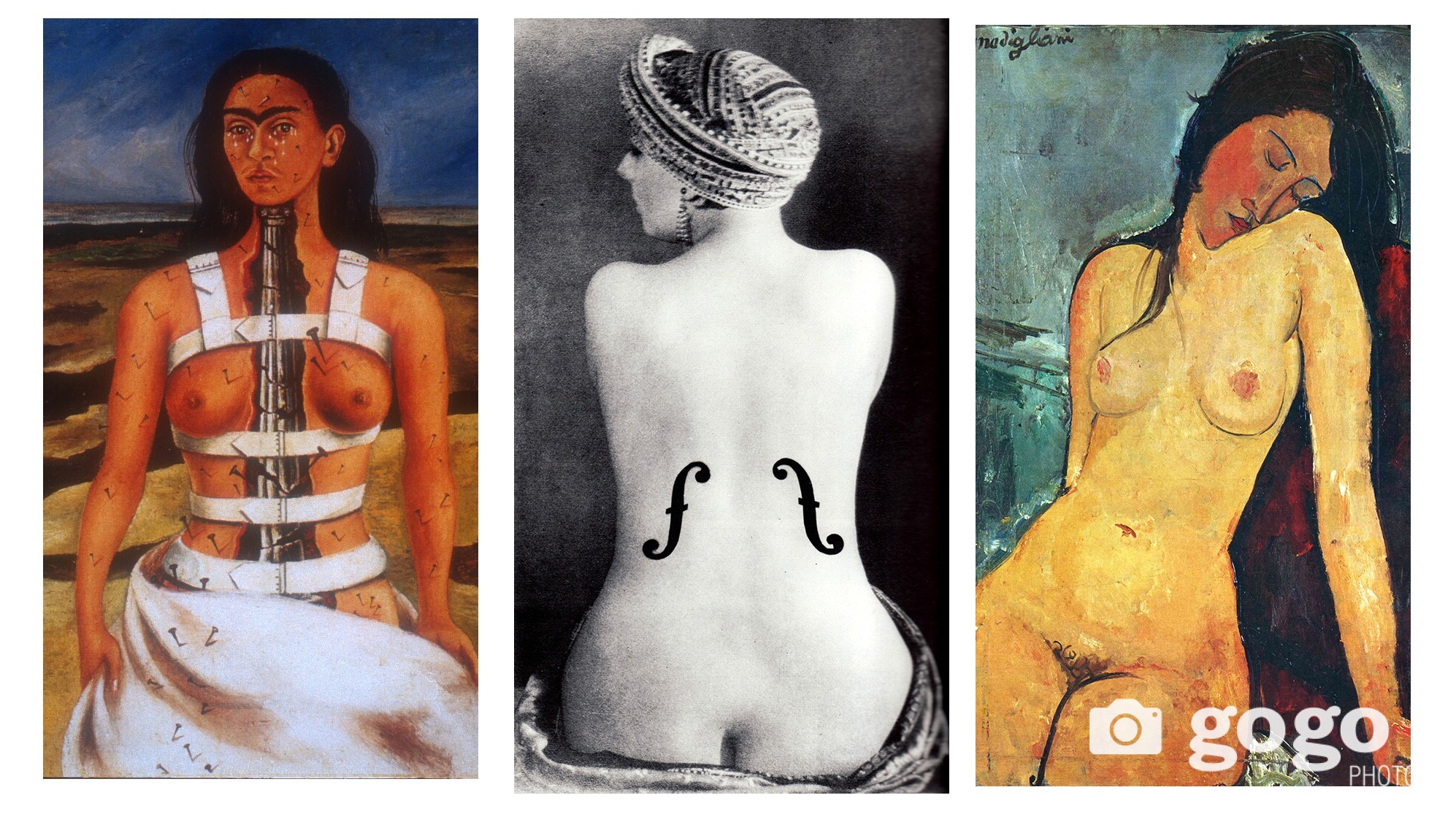 Зүүн гар талаас: The Broken Column /Фрида Кало/,  Le Violon d'Ingres /Мэн Рэй/, Seated nude /Mодиглиани//