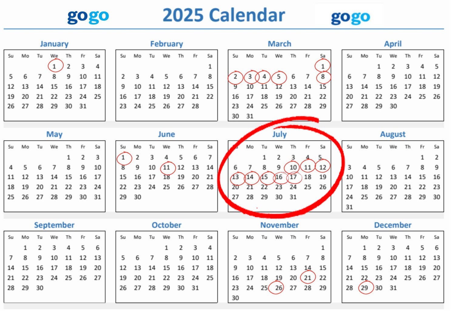 2025 онд бүх нийтээр амрах өдрүүд